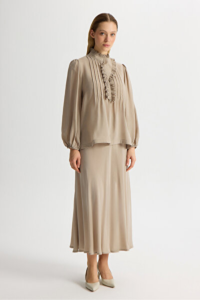 MISS DALIDA Desenli Hakim Yaka Tunik Stone