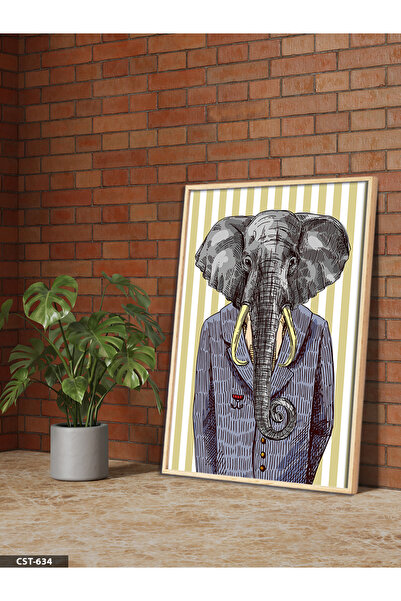 Evinemoda Slikana slika slona u drvenom okviru, jedan komad
