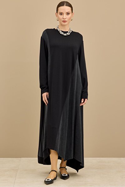 Tığ Triko Kupra Ve Rayon Mixli Elbise SİYAH