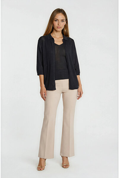 Spazio Delikli Polo Yaka Triko Hırka SİYAH