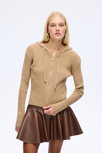 Shoe Box By Quzu Quzu 01177 Zippered Hooded Knitwear Women's Cardigan