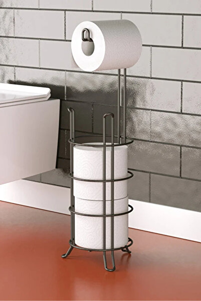 Evistro Banyo Tuvalet Kağıdı Askısı Yedekli Ayaklı Siyah MG093