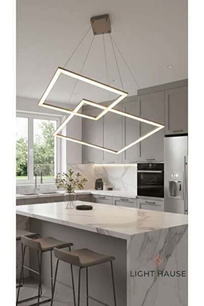 LİGHT HOUSE Çift Kare Led Salon Avizesi 3 Renk Modlu