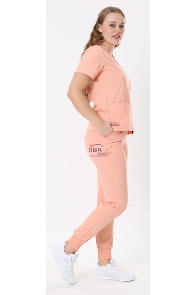 İBA MEDİKAL Hemşire Doktor Scrubs Jogger Likralı Takım (Ribanalı )