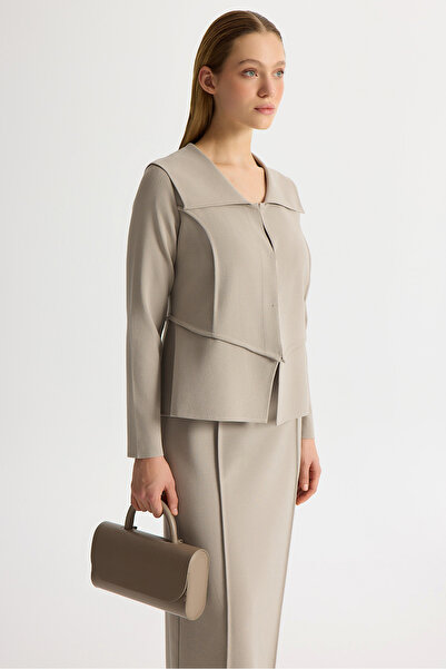 MISS DALIDA Yaka Detaylı Triko Şık Ceket Stone