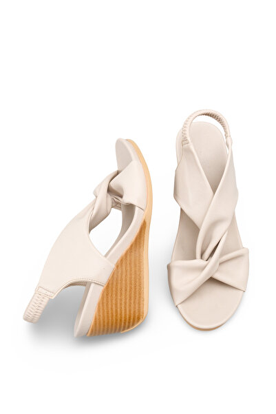 DELSOLERA Women's Beige Wedge Sole Cross Strap Detailed Daily Comfortable Sty...