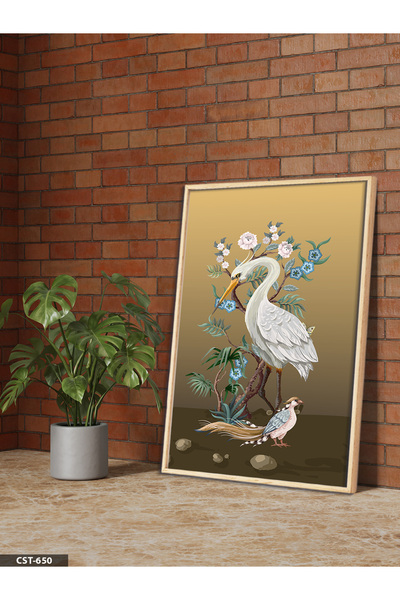 Evinemoda Cvjetna slika sa belom pticom u jednom komadu sa drvenim okvirom