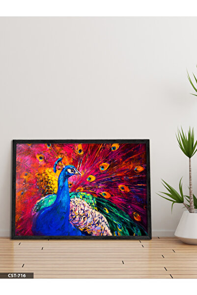 Evinemoda Šarena slika jednog pauna u crnom drvenom okviru