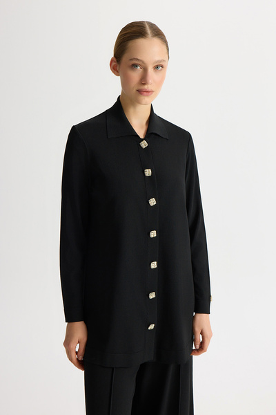 MISS DALIDA Düğmeli Şık Triko Ceket Siyah