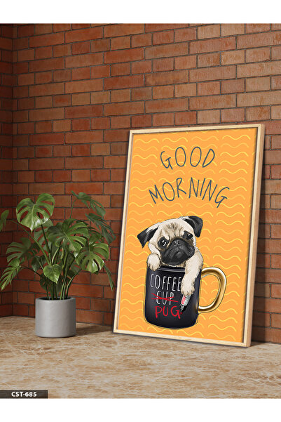 Evinemoda Кафе Боксер Куче Единична картина с дървена рамка