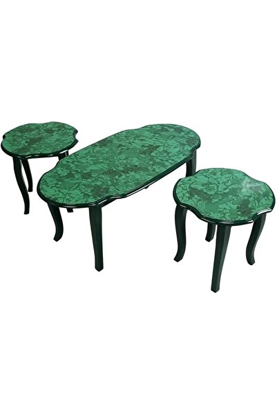 Afifa Furniture Green & Black 3-Piece Wooden Coffee Table Set