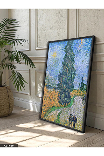 Evinemoda Картина с кипарис, изработена от едно парче черно дърво с дървена р...