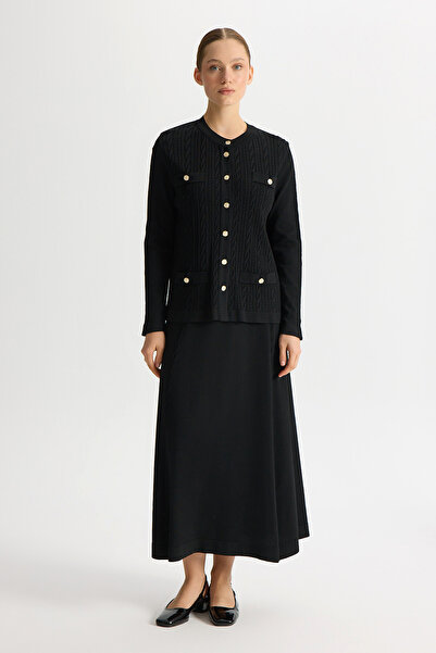 MISS DALIDA Saç Örgüsü Klasik Triko Ceket Siyah