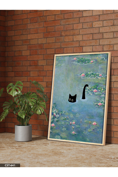 Evinemoda Crna u jezeru mačka Jednodijelna slika u drvenom okviru