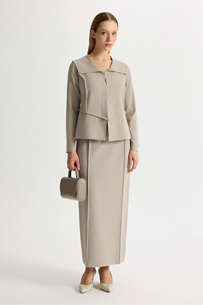 MISS DALIDA Şerit Detaylı Triko Etek Stone