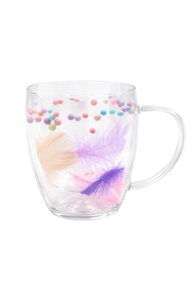 Ginza Mug with feather and ball insert, double walls, borosilicate glass, 350...