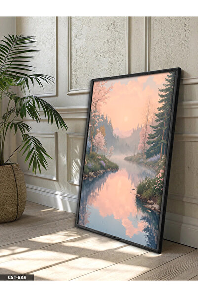 Evinemoda Mirni pejzaž Jednodijelna crna slika u drvenom okviru