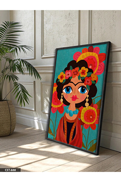 Evinemoda Frida Kahlo and Flowers One Piece Black Wooden Framed Art