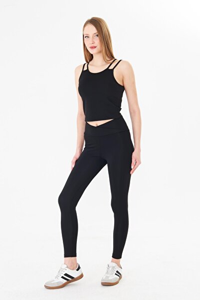 Sortie Double Strap V-Cut Waist Detailed Sports Set Black