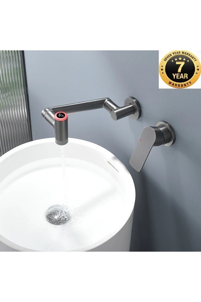 OEM صنبور حوض حمام مدمج بشاشة LED رقمية، لون أنثراسايت، مثبت بالحائط، ضمان 7 ...