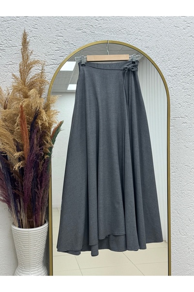 MİHRA STORE Tülay Side Tie Zippered Skirt-Ml2125 Gray