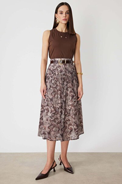 ON Φούστα μίντι με σχέδια και ζώνη στη μέση