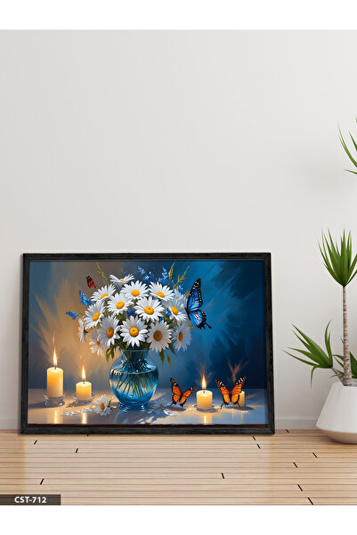 Evinemoda Tratinčice, leptir i sveća, jednodijelna crna slika u drvenom okviru