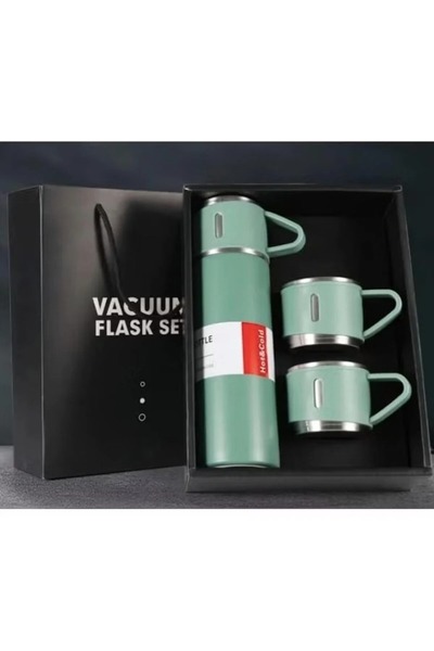 Primo Plus ترمس مزدوج الجدار مزود بمقبض سيليكون وكوبين من الفولاذ. يحافظ على ...