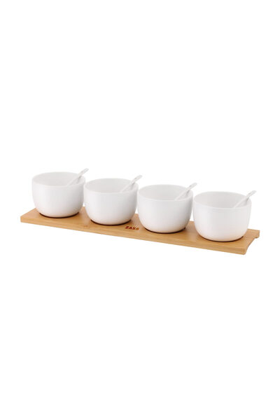 Zass Set of serving bowls on bamboo stand ZG-SB 04 White