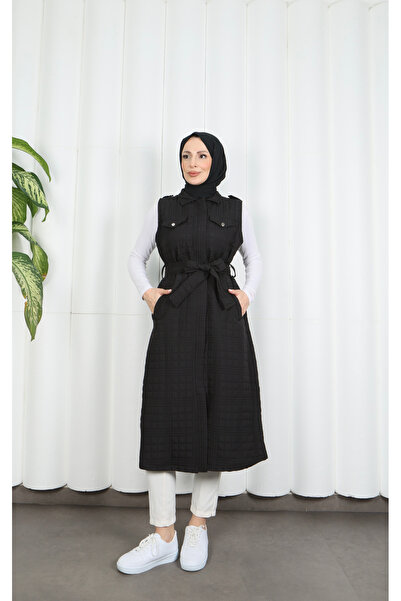 HNT Hayrunnisa Tesettür Cep Kapak Detaylı Kapitone Yelek Siyah HNT7117