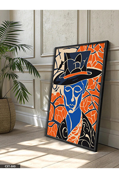 Evinemoda Portret u stilu Pikasa, jednodijelna crna slika u drvenom okviru