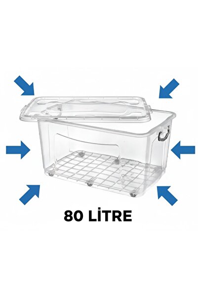 KIZILELMADA 80 Litre Büyük Boy Tekerlekli Depolama Kutusu – Şeffaf