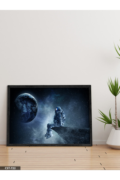 Evinemoda Астронавт и Земя Единична картина с черна дървена рамка
