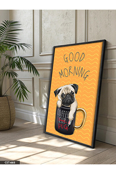 Evinemoda Coffee Boxer Dog One Piece Black Wooden Framed Painting