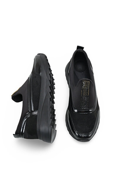 DELSOLERA Leather Laceless Thick Sole Anthracite Detailed Stoned Black Casual...