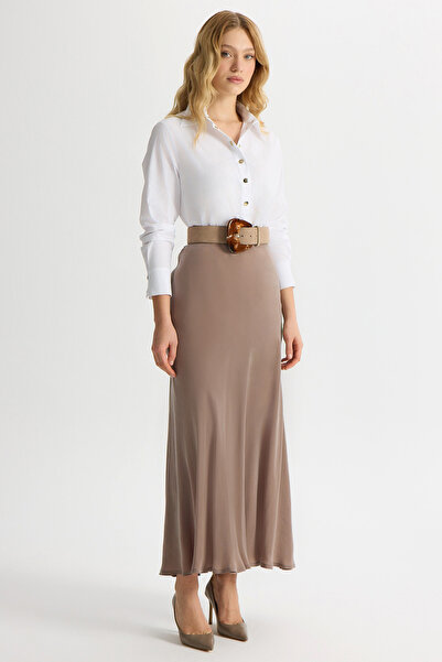 MISS DALIDA Verev Kesim Cupro Etek Kahverengi Pudra