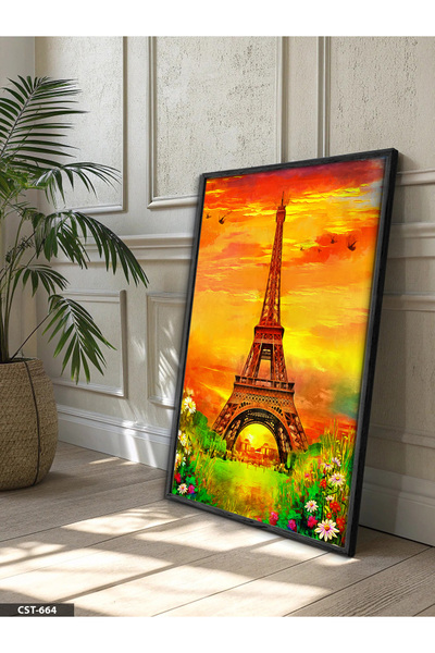 Evinemoda Tablou cu ramă din lemn negru, o singură piesă, Turnul Eiffel