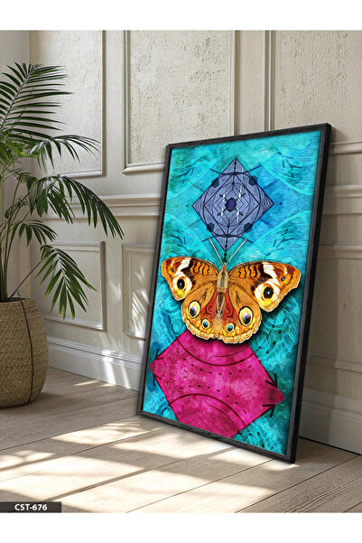 Evinemoda Colorful Butterflies One Piece Black Wooden Framed Painting