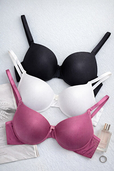 MILANOFOX 3-Piece Premium Striped Padded Underwire Push-Up Bra Set