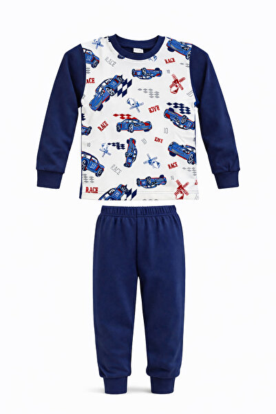 REMSA Boy's Cotton Patterned Pajama Set 6068-15 Navy Blue