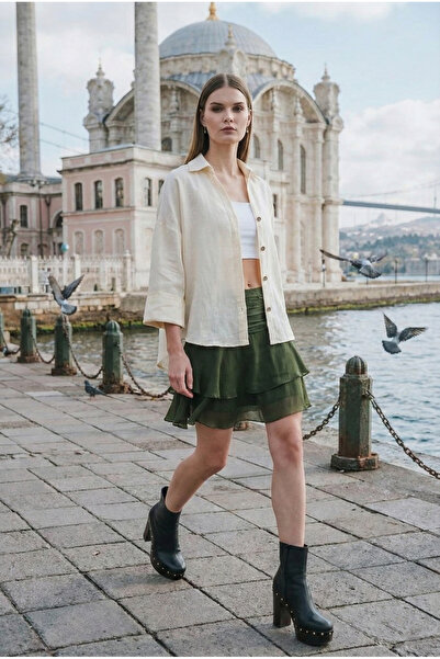 Maule Памучен ленен Truvakar с широки ръкави и маншети, дамска блуза Truvakar...