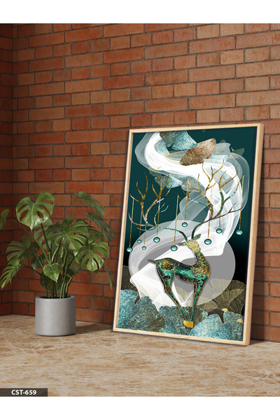 Evinemoda Sparkling Deer One-Piece Wooden Framed Painting
