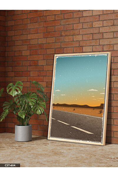 Evinemoda Vintage poster zalaska sunca, jednodijelna slika u drvenom okviru
