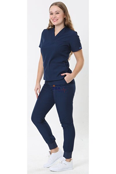 İBA MEDİKAL Hemşire Doktor Scrubs Jogger Likralı Takım (Ribanalı )