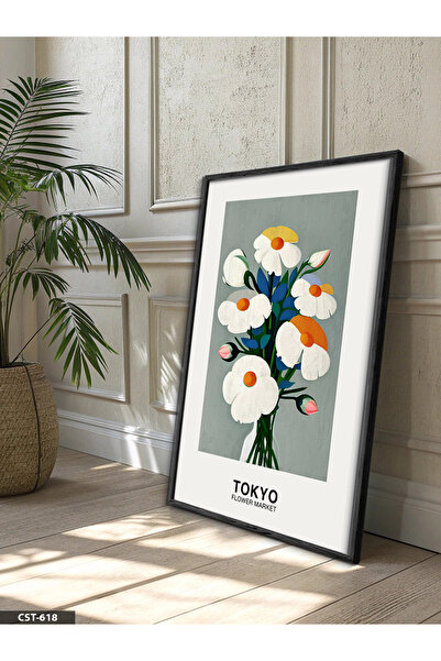 Evinemoda Tokijevski buket cveća, jednodijelna crna slika u drvenom okviru