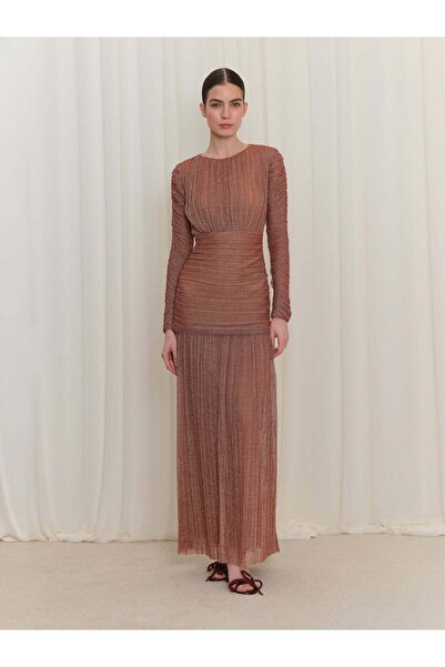 BAQA Piliseli Simli Tül Elbise