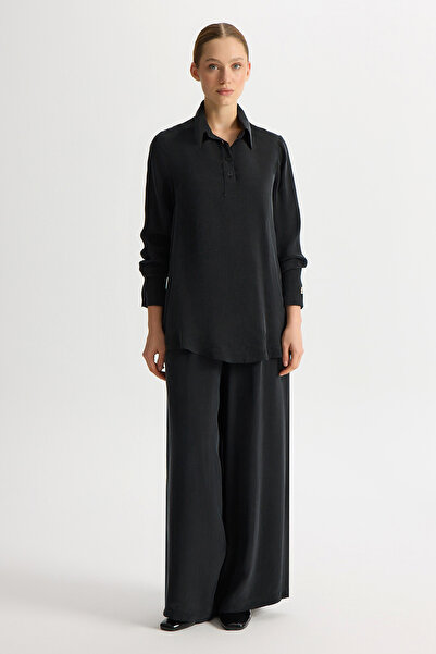 MISS DALIDA Cepli Düz Renk Cupro Pantolon Siyah