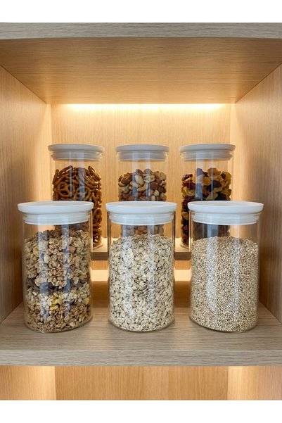 ZURİ DESİGN Glass Storage Jar with Vacuum White Lid Dry Food Storage Container 850 ml