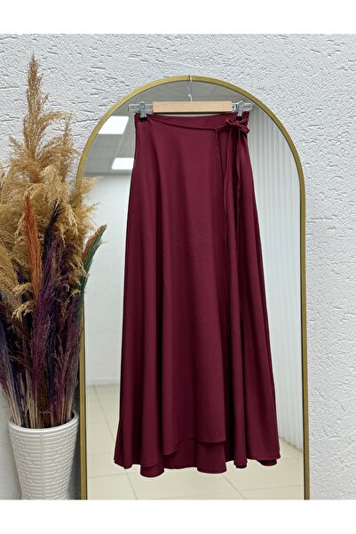 MİHRA STORE Tülay Side Tie Zippered Skirt-Ml2125 Claret Red