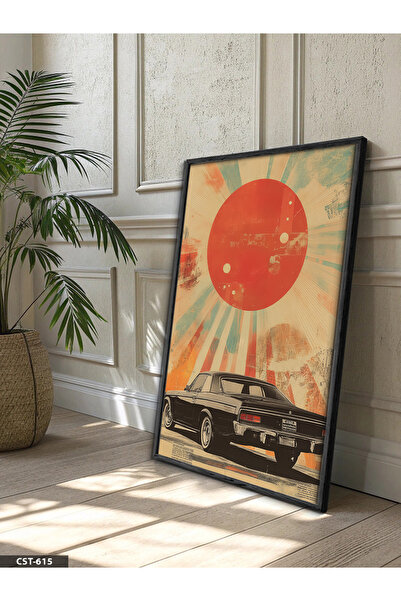 Evinemoda Poster starog automobila, jednodijelna crna slika u drvenom okviru